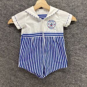 Unbranded Jumpsuit Boys 6 month Blue Striped Zipper Collared Short Sleeve